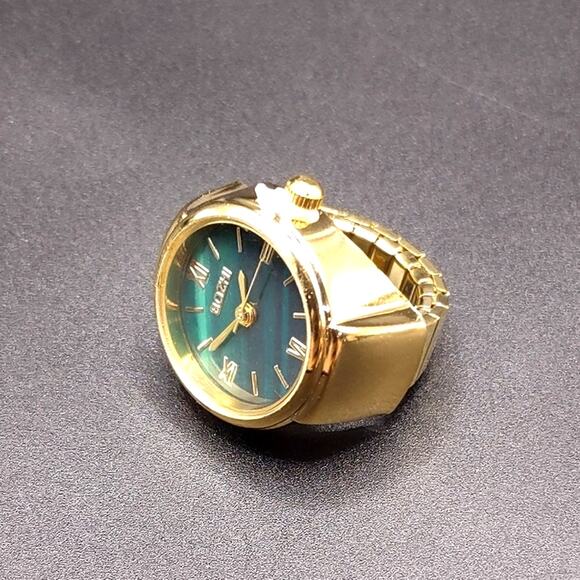 Ring Watch Gold Green Men's Women's VTG Fashion BOHO Christmas Anniversary Gift - Picture 2 of 6